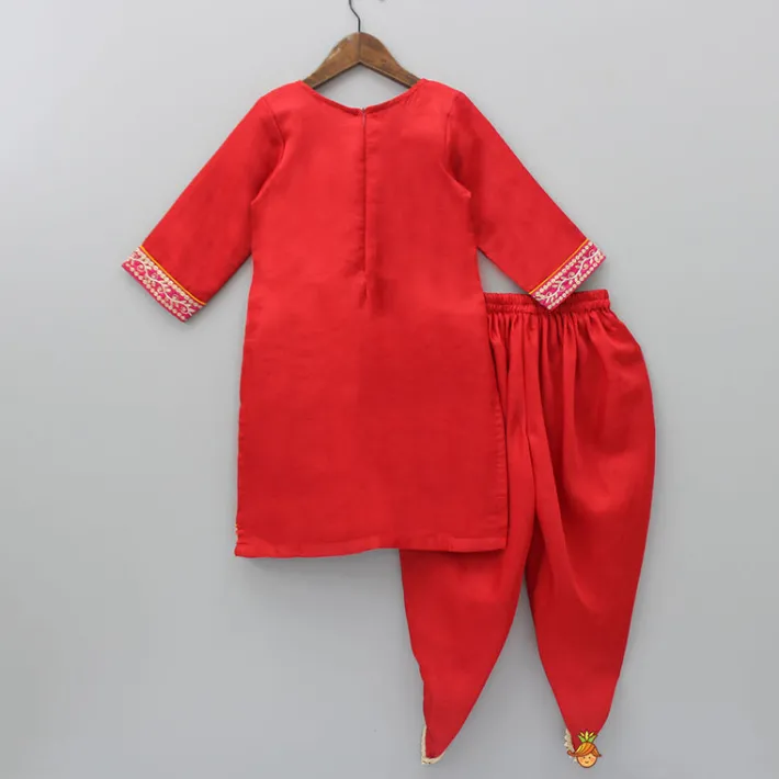 Discount Exquisite Embroidered Red Kurti And Tulip Pant With Dupatta Ethnic Wear | Dhotis & Patialas