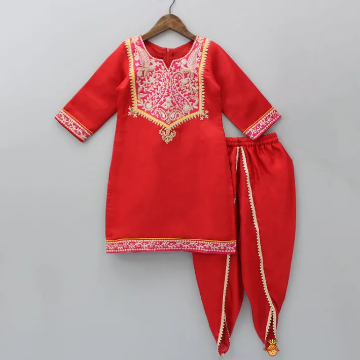 Discount Exquisite Embroidered Red Kurti And Tulip Pant With Dupatta Ethnic Wear | Dhotis & Patialas