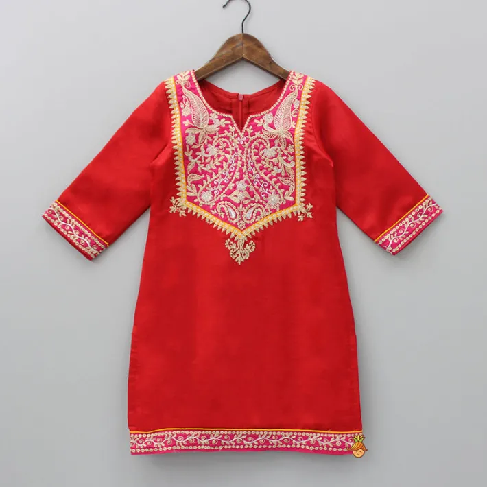 Discount Exquisite Embroidered Red Kurti And Tulip Pant With Dupatta Ethnic Wear | Dhotis & Patialas