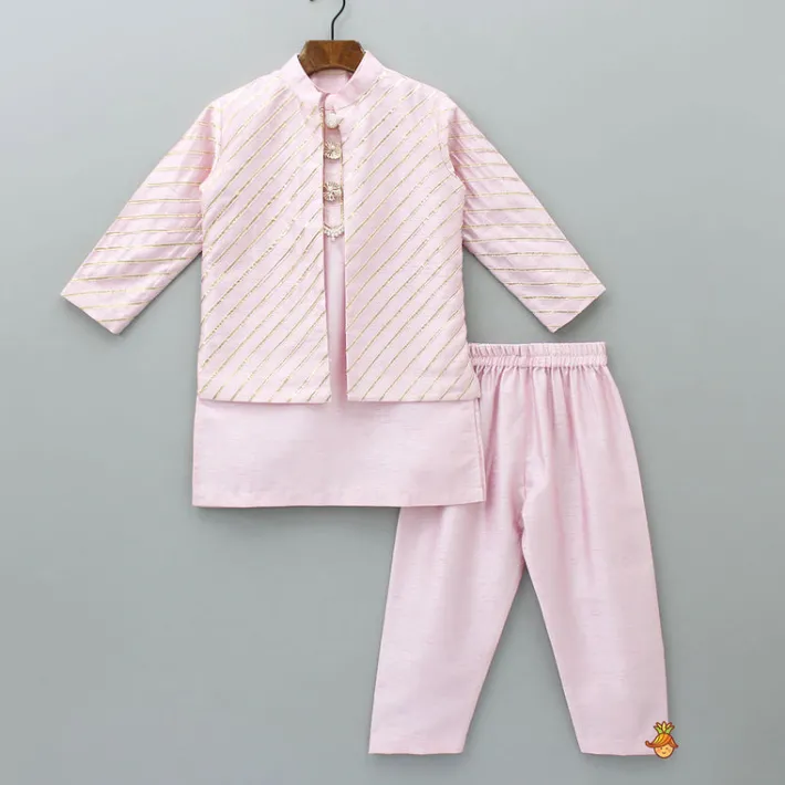 New Exquisite Kurta With Gota Lace Detailed Jacket And Pyjama BOY Indian Ethnic Wear | Ethnic Sets