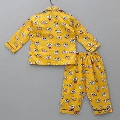Best Facial Expressions Printed Pure Cotton Mustard Yellow Sleepwear BOY Sleep Wear | Sleepwear
