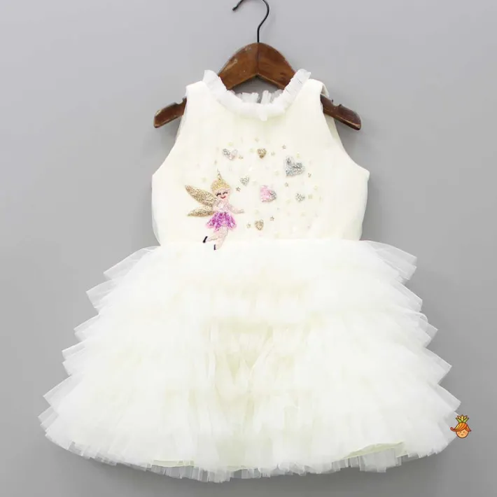 New Fairy Embroidered Yoke Off White Multi Layered Dress With Head Band Dresses & Sets | Dresses