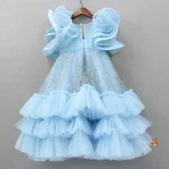 Clearance Fancy Blue Pleated Yoke Multi Layered Gown Dresses & Sets | Gowns