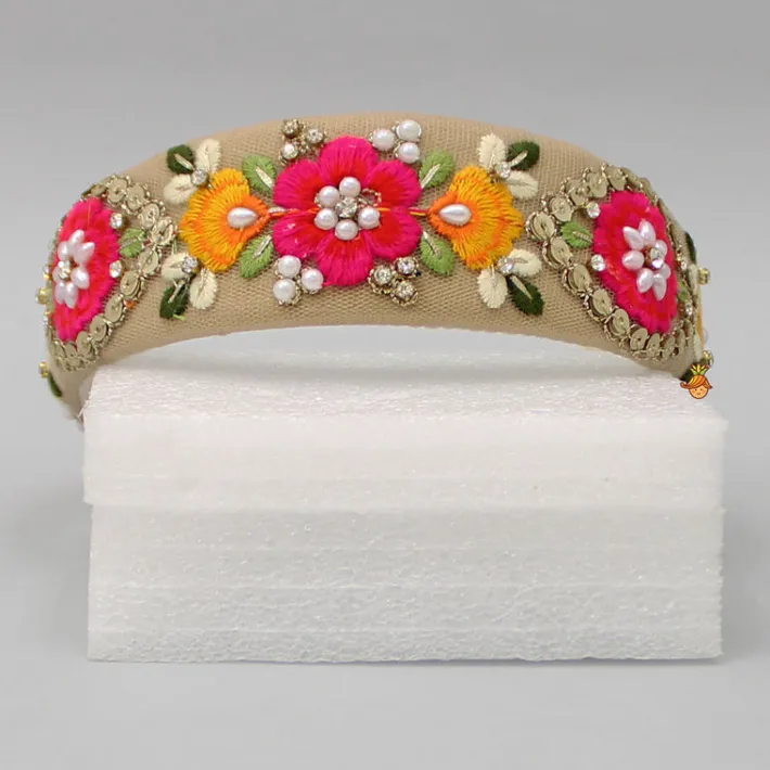 Hot Fancy Multicolour Thread Embroidered Net Hair Band Hair Accessories | Hair Bands