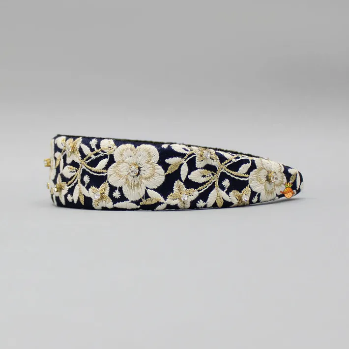 Outlet Fancy Navy Blue Zari Embroidered Hair Band Hair Accessories | Hair Bands