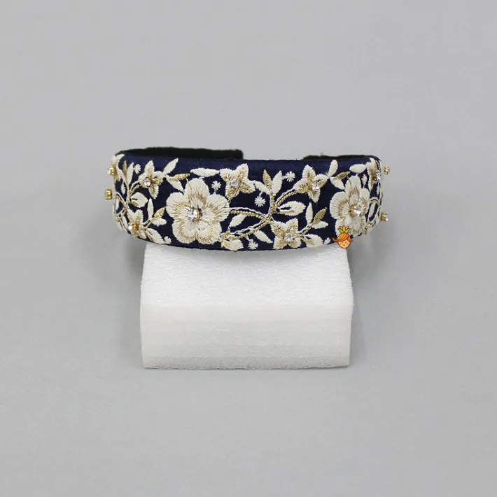 Outlet Fancy Navy Blue Zari Embroidered Hair Band Hair Accessories | Hair Bands