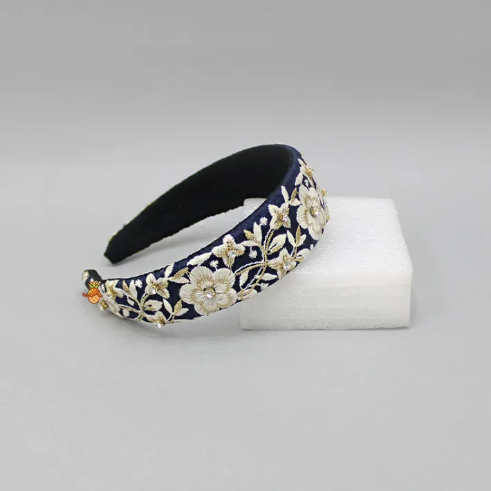 Outlet Fancy Navy Blue Zari Embroidered Hair Band Hair Accessories | Hair Bands