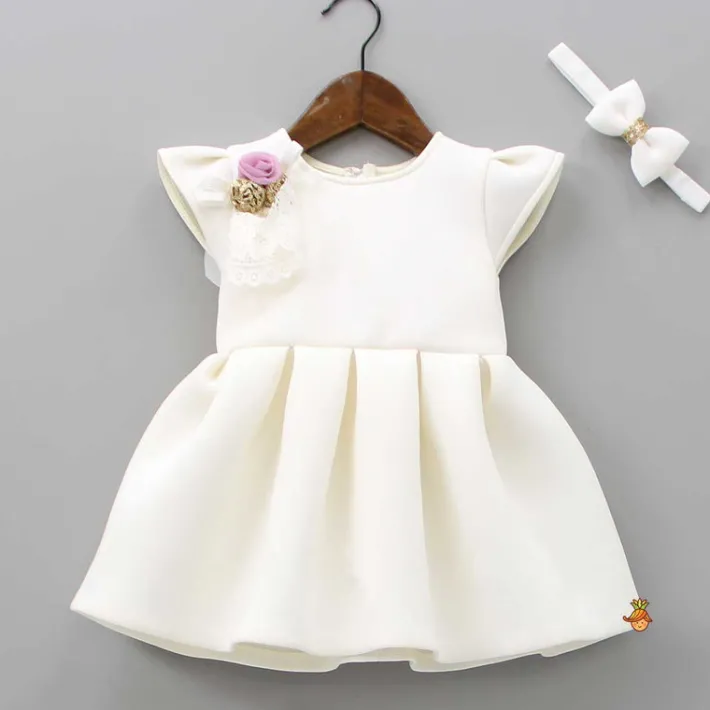 Discount Fancy Off White Scuba Dress With Matching Bow Head Band Dresses & Sets | Dresses
