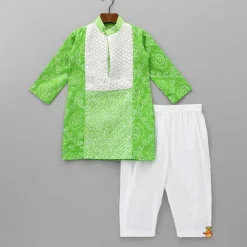 Sale Faux Mirror And Bandhani Printed Kurta And Pyjama BOY Twinning Sets | Indian Ethnic Wear