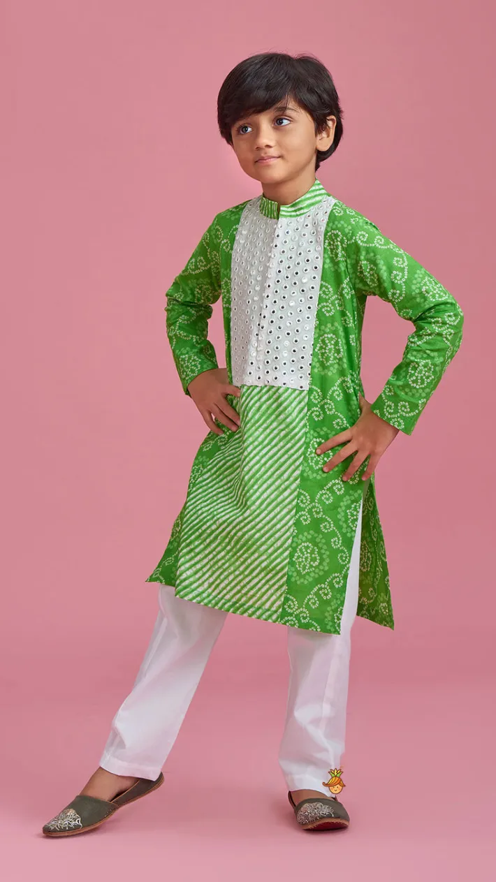 Sale Faux Mirror And Bandhani Printed Kurta And Pyjama BOY Twinning Sets | Indian Ethnic Wear