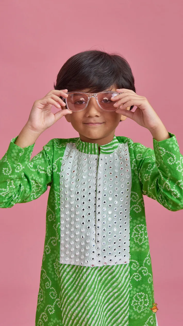 Sale Faux Mirror And Bandhani Printed Kurta And Pyjama BOY Twinning Sets | Indian Ethnic Wear