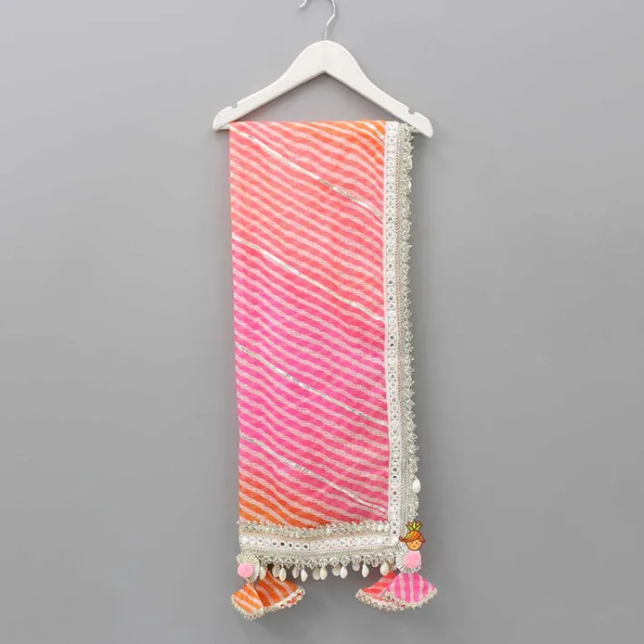 Sale Faux Mirror And Gota Lace Work Leheriya Printed Dupatta Ethnic Wear