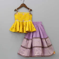 Hot Faux Mirror Embellished Peplum Top With Lehenga Ethnic Wear | Lehengas & Ghagras