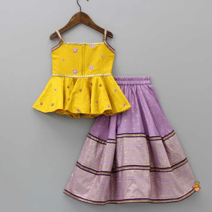 Hot Faux Mirror Embellished Peplum Top With Lehenga Ethnic Wear | Lehengas & Ghagras