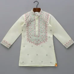 Fashion Faux Mirror Work And Thread Embroidered Kurta With Pyjama BOY Indian Ethnic Wear | Ethnic Sets