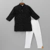 Fashion Faux Mirror Work Black Mandarin Collar Kurta And Pyjama BOY Indian Ethnic Wear | Ethnic Sets