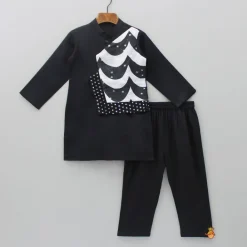 New Faux Mirror Work Flap Black Kurta And Pyjama BOY Indian Ethnic Wear | Ethnic Sets