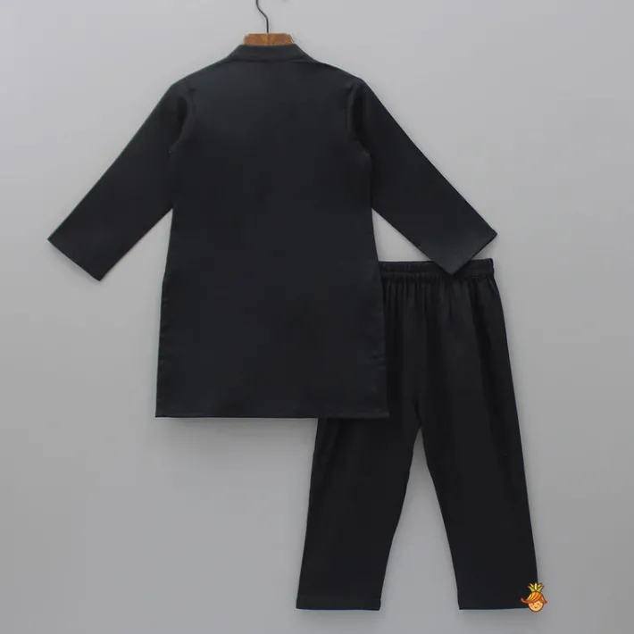 New Faux Mirror Work Flap Black Kurta And Pyjama BOY Indian Ethnic Wear | Ethnic Sets