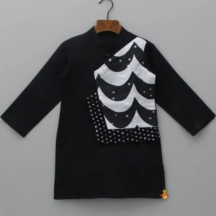 New Faux Mirror Work Flap Black Kurta And Pyjama BOY Indian Ethnic Wear | Ethnic Sets