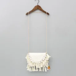 Online Faux Mirror Work Georgette Off White Sling Bag Bags