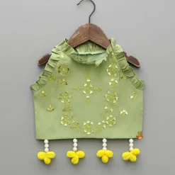 Hot Faux Mirror Work Green Top And Lehenga With Net Dupatta Ethnic Wear | Lehengas & Ghagras