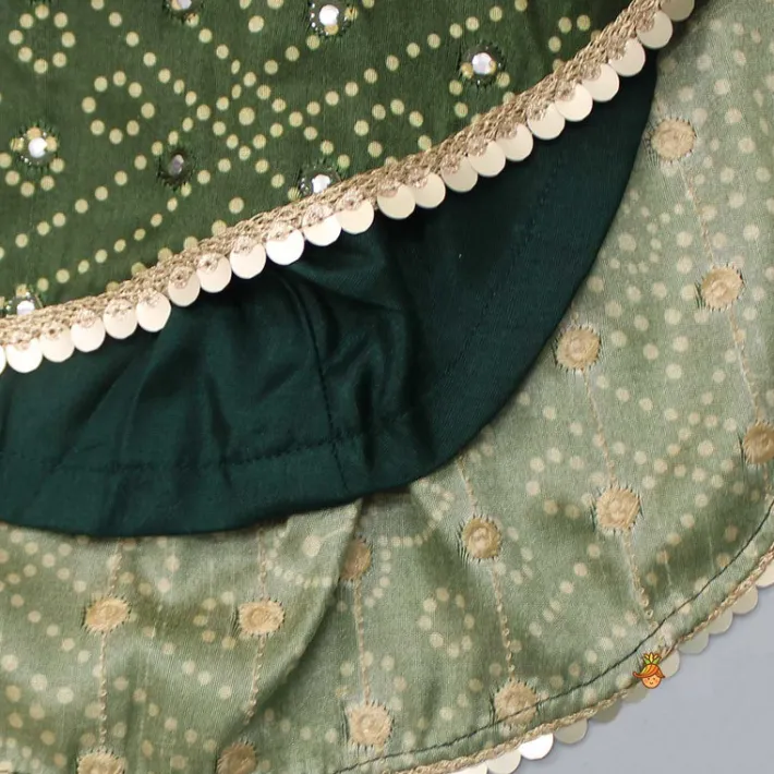 Sale Faux Mirror Work Green Top And Stylish Dhoti Skirt With Matching Hair Band Ethnic Wear | Dhotis & Patialas