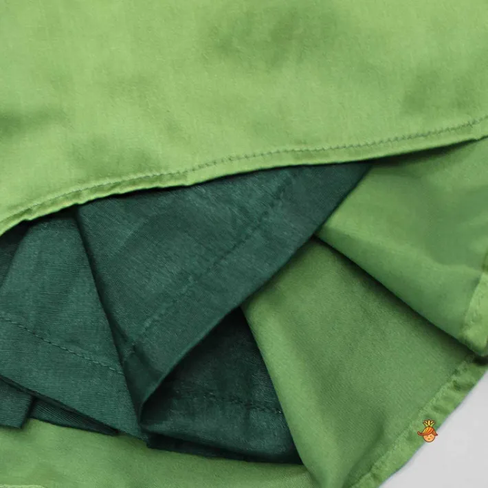 Sale Faux Mirror Work Green Top And Stylish Dhoti Skirt With Matching Hair Band Ethnic Wear | Dhotis & Patialas