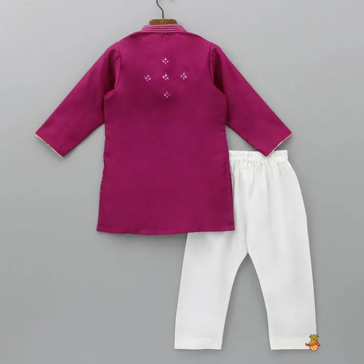 Fashion Faux Mirror Work Magenta Kurta And Pyjama BOY Indian Ethnic Wear | Ethnic Sets