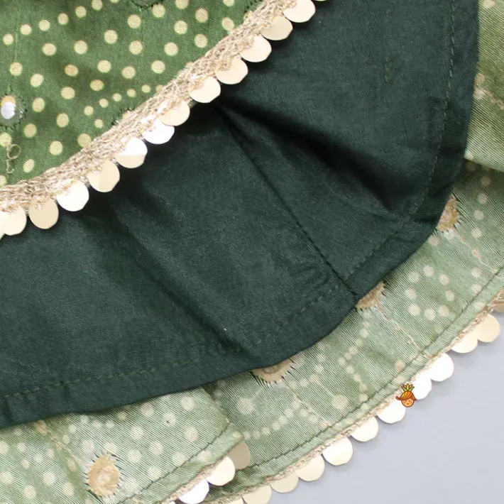 Online Faux Mirror Work Mehendi Green Top And Stylish Dhoti Skirt With Matching Hair Band Ethnic Wear | Dhotis & Patialas