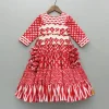 Fashion Faux Mirror Work Multi Printed Red Kurti Ethnic Wear | Kurtis & Jumpsuits