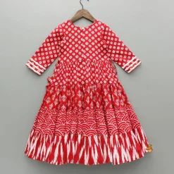 Fashion Faux Mirror Work Multi Printed Red Kurti Ethnic Wear | Kurtis & Jumpsuits