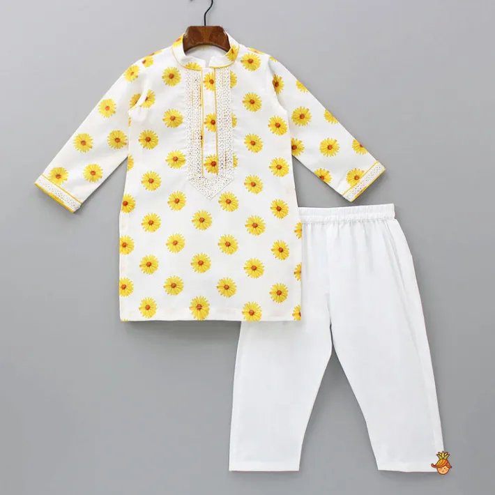 Clearance Faux Mirror Work Printed Cotton Linen Kurta And Pyjama BOY Indian Ethnic Wear | Ethnic Sets