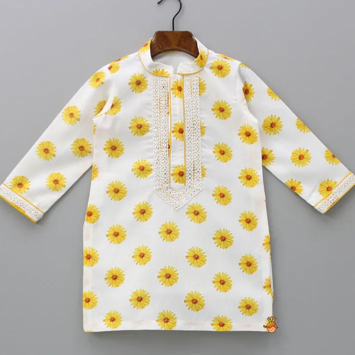 Clearance Faux Mirror Work Printed Cotton Linen Kurta And Pyjama BOY Indian Ethnic Wear | Ethnic Sets