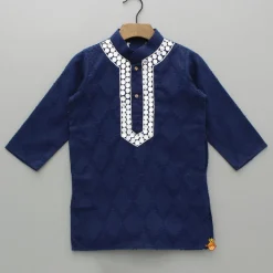 Hot Faux Mirror Work Textured Kurta And Pyjama BOY Indian Ethnic Wear | Ethnic Sets