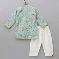 Hot Flap Green Ethnic Kurta And Off White Pyjama BOY Indian Ethnic Wear | Ethnic Sets