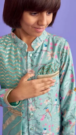 New Flap Green Ethnic Kurta And Off White Pyjama BOY Indian Ethnic Wear | Ethnic Sets