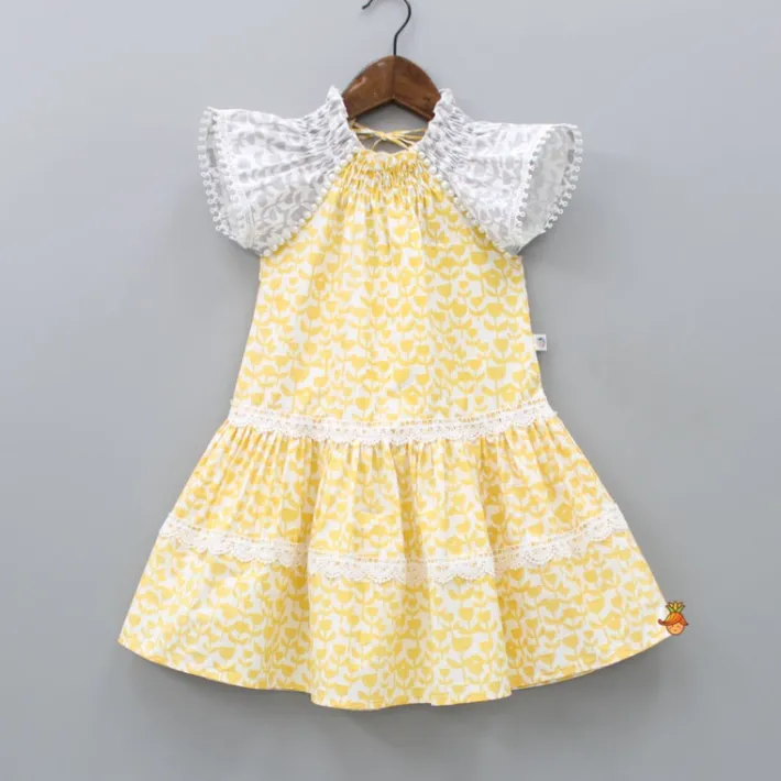 Best Flat Back Pearls Embellished Yellow And Grey High Neck Dress Dresses & Sets | Dresses