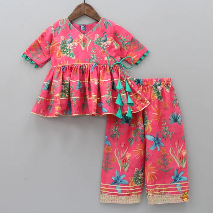 Discount Floral And Peacock Printed Peplum Style Top With Pant Ethnic Wear | Churidars & Salwars