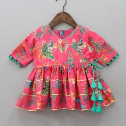 Discount Floral And Peacock Printed Peplum Style Top With Pant Ethnic Wear | Churidars & Salwars
