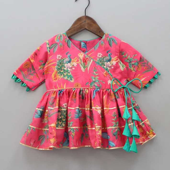 Discount Floral And Peacock Printed Peplum Style Top With Pant Ethnic Wear | Churidars & Salwars