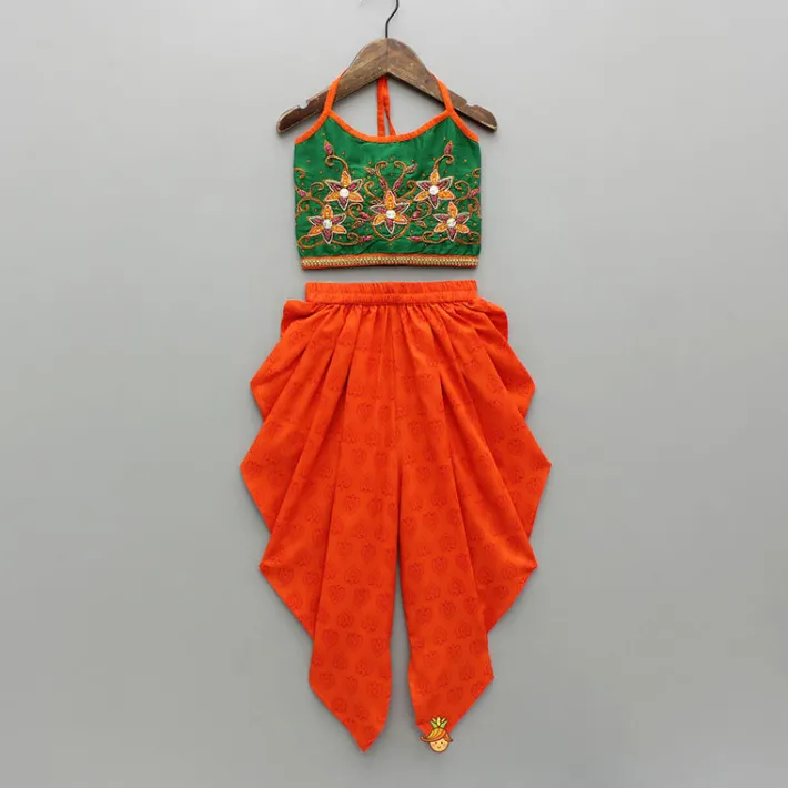Fashion Floral Beaded Halter Neck Top And Printed Dhoti Ethnic Wear | Dhotis & Patialas