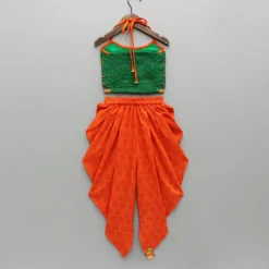 Fashion Floral Beaded Halter Neck Top And Printed Dhoti Ethnic Wear | Dhotis & Patialas