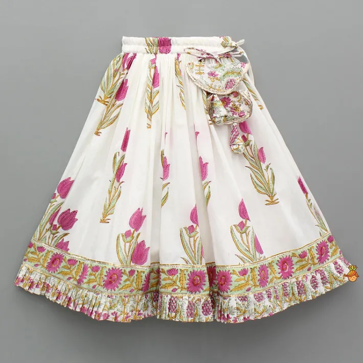 Outlet Floral Block Print Top With Lehenga And Dupatta Ethnic Wear | Lehengas & Ghagras