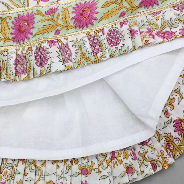 Outlet Floral Block Print Top With Lehenga And Dupatta Ethnic Wear | Lehengas & Ghagras