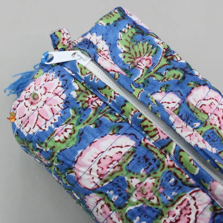 Discount Floral Block-Printed Pouch Bags - Set Of 2 Bags