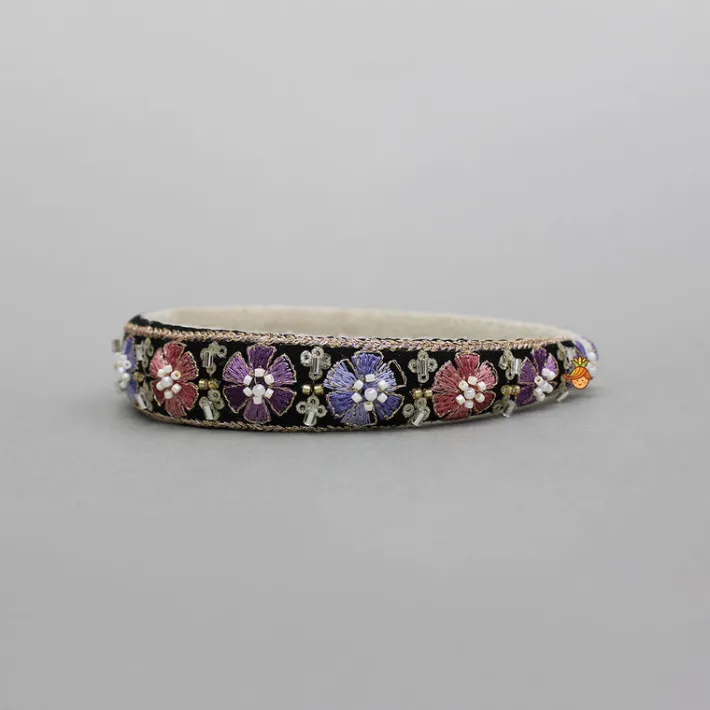 Online Floral Embroidered Black Hairband With Beadwork Hair Accessories | Hair Bands
