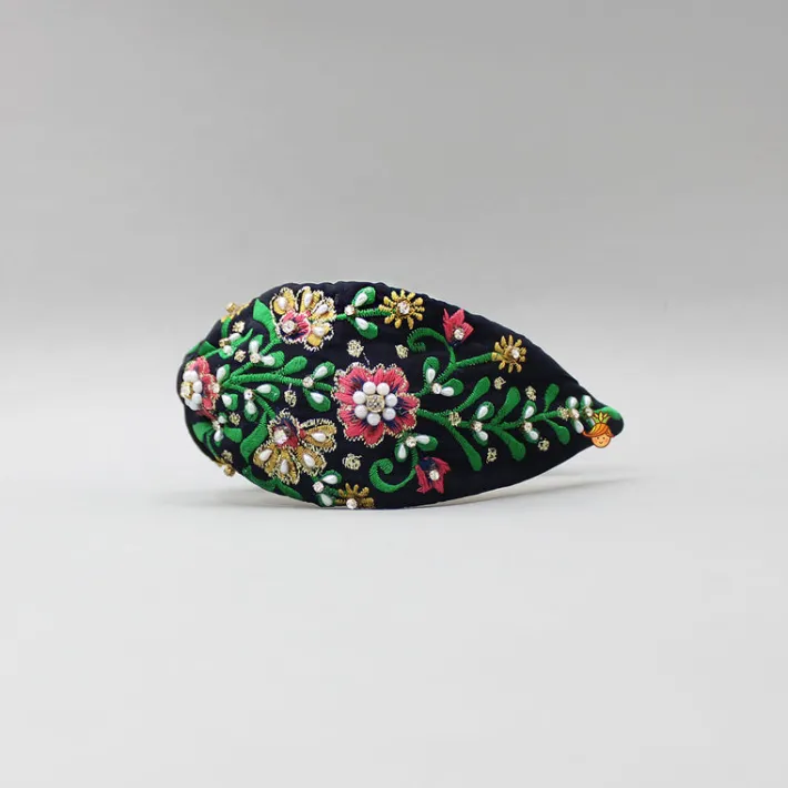 Best Floral Embroidered Black Hairband Hair Accessories | Hair Bands