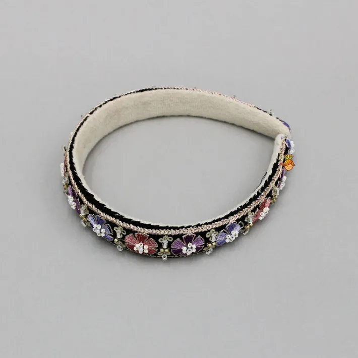 Online Floral Embroidered Black Hairband With Beadwork Hair Accessories | Hair Bands