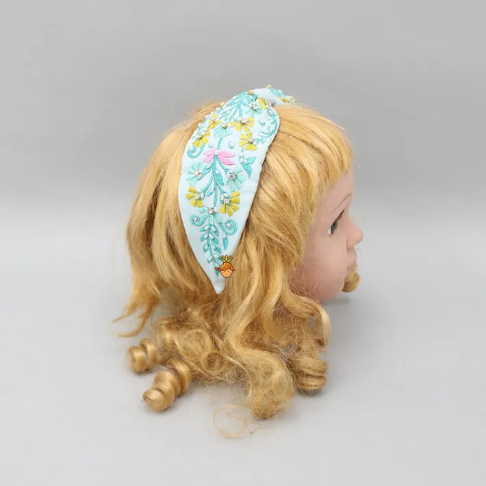 Sale Floral Embroidered Blue Hairband Hair Accessories | Hair Bands