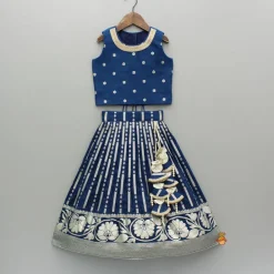 Fashion Floral Embroidered Blue Top And Lehenga With Matching Net Dupatta And Potli Bag Ethnic Wear | Lehengas & Ghagras